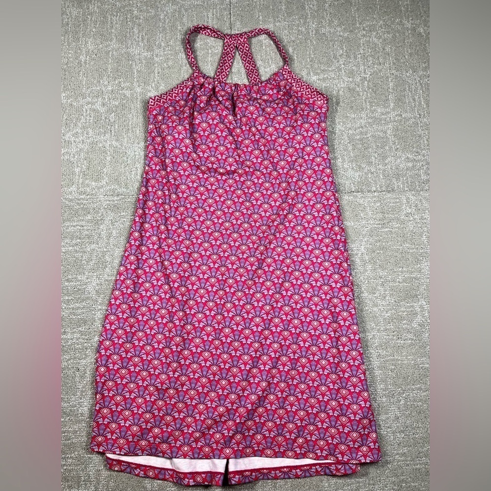 Prana Women’s Pink Blue Halter Quinn Racerback Stretch Tank Dress Sz M